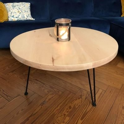 Table basse ronde en bois pieds épingle